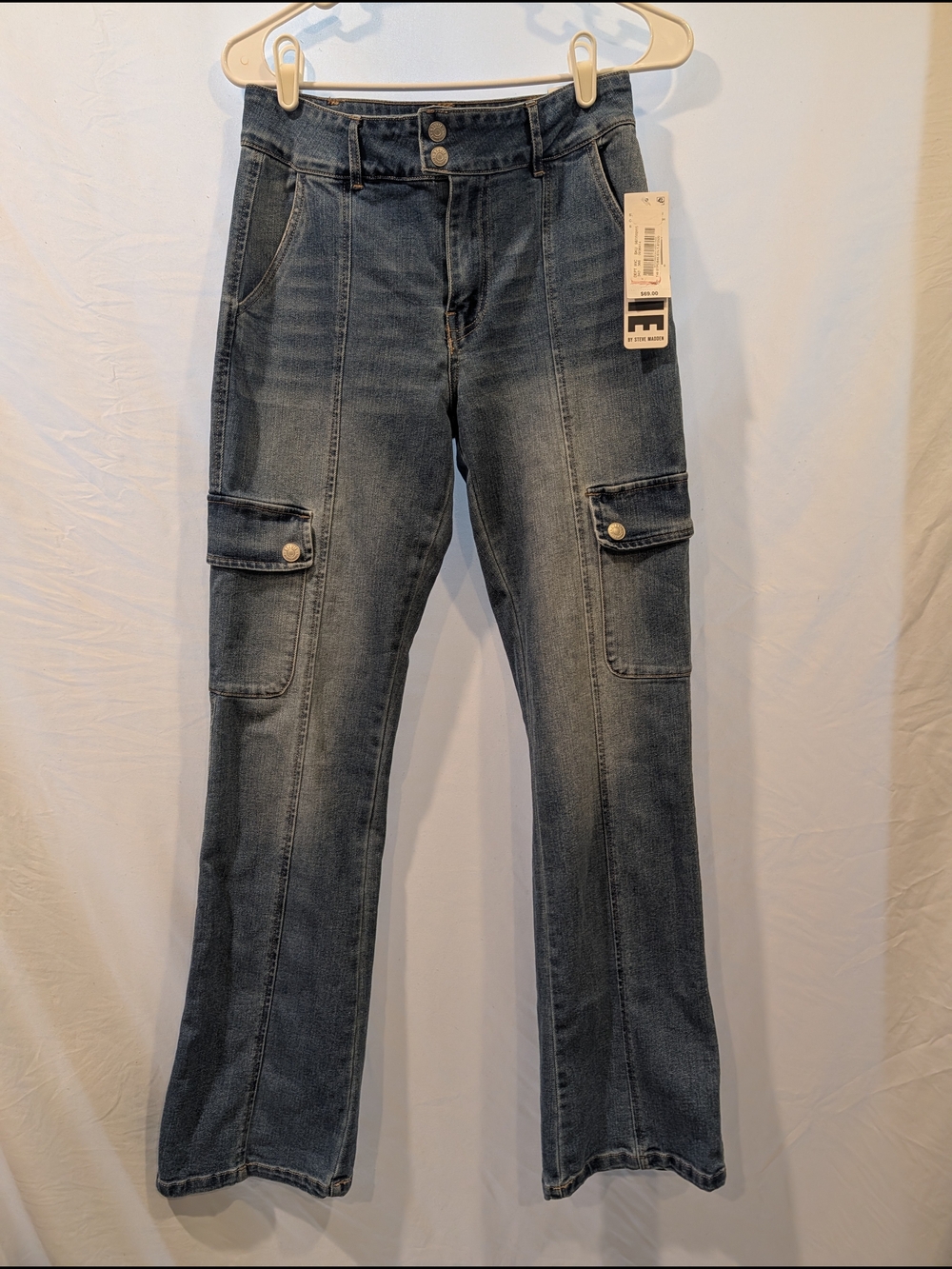 Stevie by Steve Madden Dark Blue Cargo‎ Bootcut Dad Jeans nwt 5